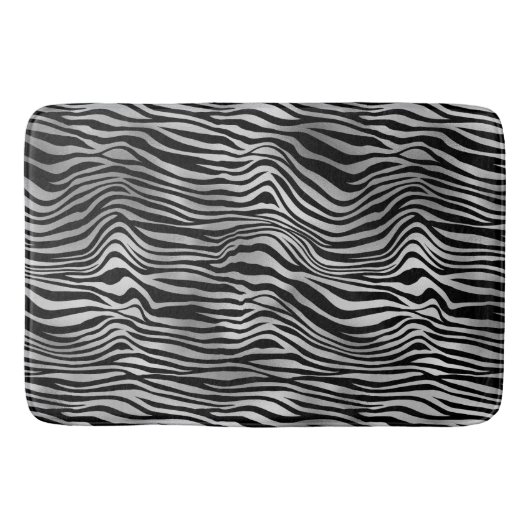 Silver Black Zebra Print Badematte (Vorderseite)