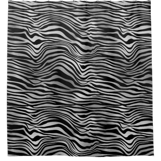 Silver Black Zebra Print Duschvorhang (Vorderseite)