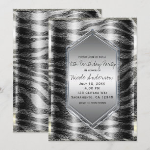 Silver Black Zebra Print Geburtstagsparty jedes Er Einladung