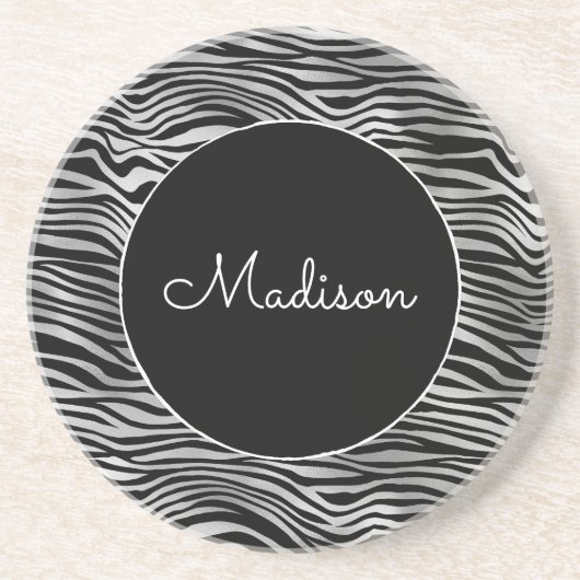 Silver Black Zebra Print Getränkeuntersetzer (Vorne)