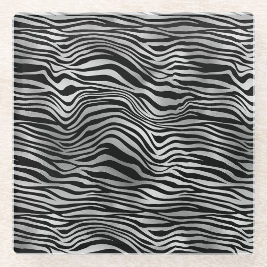 Silver Black Zebra Print Glasuntersetzer (Vorderseite)