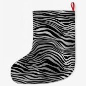 Silver Black Zebra Print Großer Weihnachtsstrumpf (Rückseite)