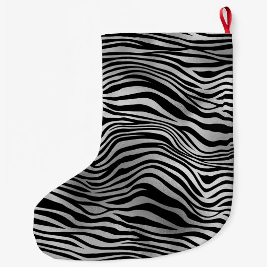 Silver Black Zebra Print Großer Weihnachtsstrumpf (Rückseite)