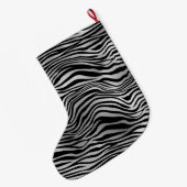 Silver Black Zebra Print Großer Weihnachtsstrumpf (Rückseite (Hängend))