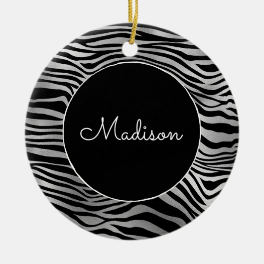 Silver Black Zebra Print Keramik Ornament (Vorne)