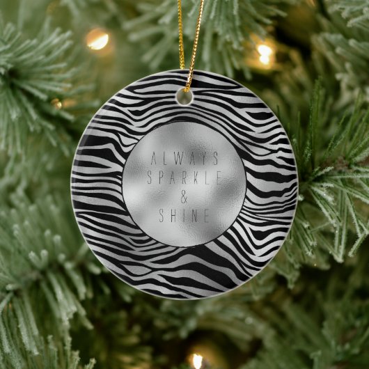 Silver Black Zebra Print Keramik Ornament (Baum)