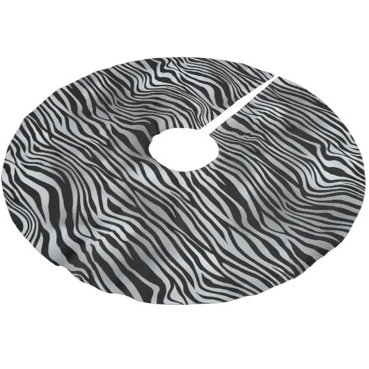 Silver Black Zebra Print Polyester Weihnachtsbaumdecke (Schrägansicht)