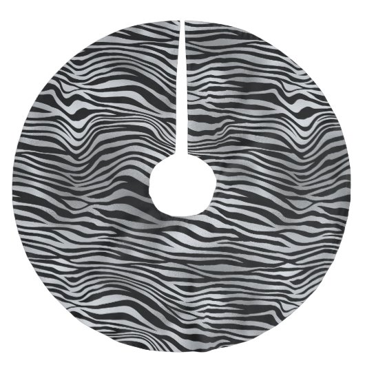 Silver Black Zebra Print Polyester Weihnachtsbaumdecke (Vorderseite)