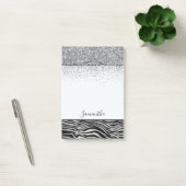 Silver Black Zebra Print Sparkle Post-it Klebezettel (Büro)