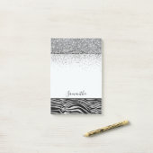Silver Black Zebra Print Sparkle Post-it Klebezettel (Auf Schreibtisch)