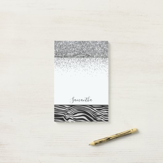 Silver Black Zebra Print Sparkle Post-it Klebezettel (Auf Schreibtisch)