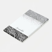 Silver Black Zebra Print Sparkle Post-it Klebezettel (angewinkelt)