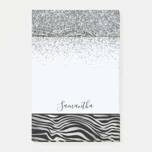 Silver Black Zebra Print Sparkle Post-it Klebezettel