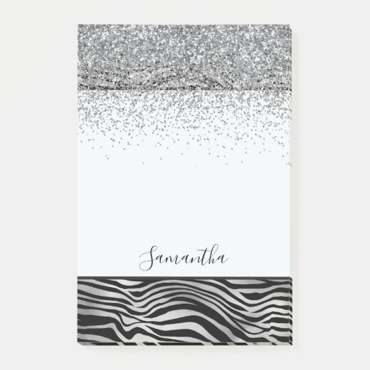Silver Black Zebra Print Sparkle Post-it Klebezettel (Vorderseite)