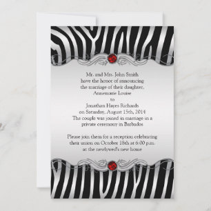 Silver Black Zebra Red Jewel Post Wedding Einladung
