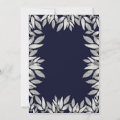 Silver Blätter Botanical Glam Blue Wedding Einladung (Rückseite)