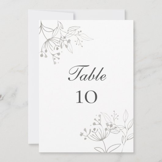 Silver Blätter Botanical Wedding Tischnummer Card (Vorderseite)