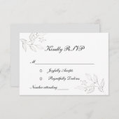 Silver Blätter Formal Elegant Stilvolle Hochzeit RSVP Karte (Vorne/Hinten)