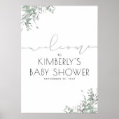 Silver Blätter Grüne Elegante Babydusche Willkomme Poster (Vorne)