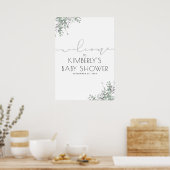 Silver Blätter Grüne Elegante Babydusche Willkomme Poster (Küche)