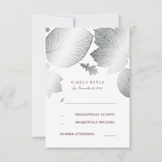 Silver Blätter Hochzeit im Herbst RSVP Cards (Vorderseite)