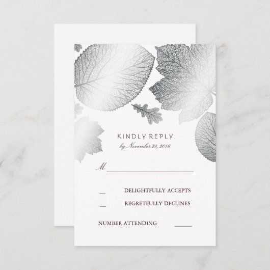 Silver Blätter Hochzeit im Herbst RSVP Cards (Vorne/Hinten)