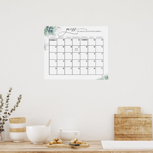 Silver Blätter Succules raten Fälligkeitsdatum Kal Poster (Küche)