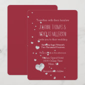 Silver Bling Hearts Wedding Einladung (Vorne/Hinten)