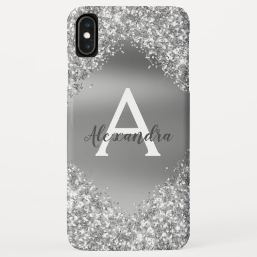Silver Bling Luxury Sparkle Glitzer Monogram Case-Mate iPhone Hülle (Rückseite)