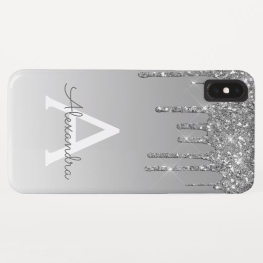 Silver Bling | Luxus Sparkle Glitzer Monogram Case-Mate iPhone Hülle (Rückseite (Horizontal))