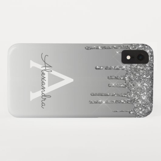 Silver Bling | Luxus Sparkle Glitzer Monogram Case-Mate iPhone Hülle (Rückseite (Horizontal))
