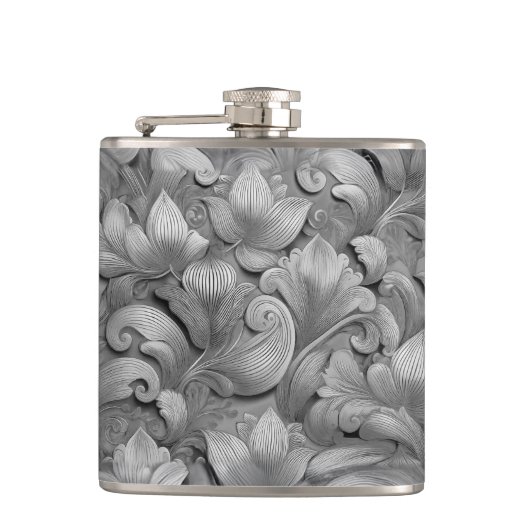 Silver Blossom Elegance Print (AI+Human) Flachmann (Vorderseite)