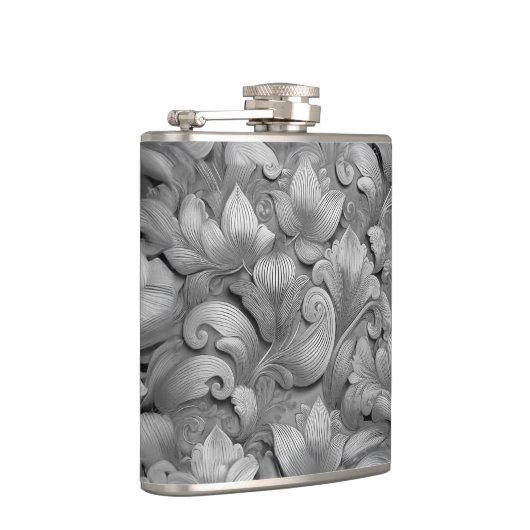 Silver Blossom Elegance Print (AI+Human) Flachmann (Rechts)