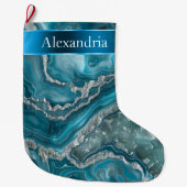 Silver Blue Aqua Glam Glitz Großer Weihnachtsstrumpf (Vorderseite)