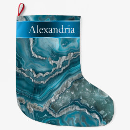 Silver Blue Aqua Glam Glitz Großer Weihnachtsstrumpf