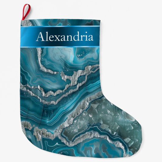 Silver Blue Aqua Glam Glitz Großer Weihnachtsstrumpf (Vorderseite)