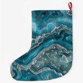 Silver Blue Aqua Glam Glitz Großer Weihnachtsstrumpf (Rückseite)