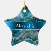 Silver Blue Aqua Glam Glitz Keramik Ornament (Vorne)