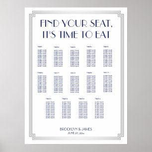 Silver Blue Art Deco Hochzeitsdiagramm Poster