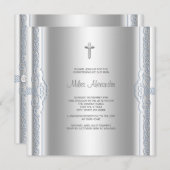 Silver Blue Baby Boy Christening Einladung (Vorne/Hinten)