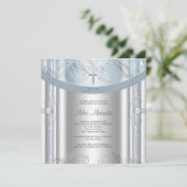 Silver Blue Baby Boy Christening Einladung (Stehend Vorderseite)