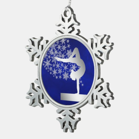 Silver Blue Balance Beam Gymnast Schneeflocken Zinn-Ornament (Rechts)
