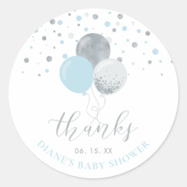 Silver & Blue Balloons | Gastgeschenk Vielen Dank Runder Aufkleber