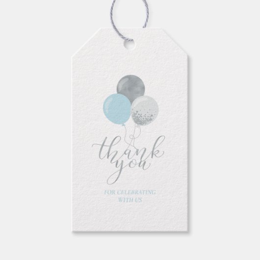 Silver & Blue Balloons | Party Vielen Dank für Ihr Geschenkanhänger (Vorderseite)