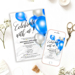 Silver Blue Balloons Ribbon Cutting Grand Opening Einladung