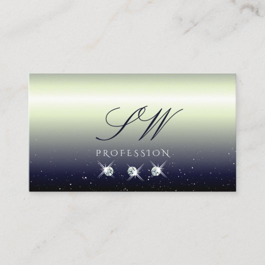 Silver Blue Black Gradient Sparkle Jewels Initials Visitenkarte (Vorderseite)