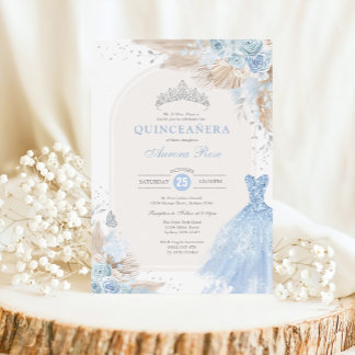 Silver Blue Boho Floral Quinceañera 15. Geburtstag Einladung