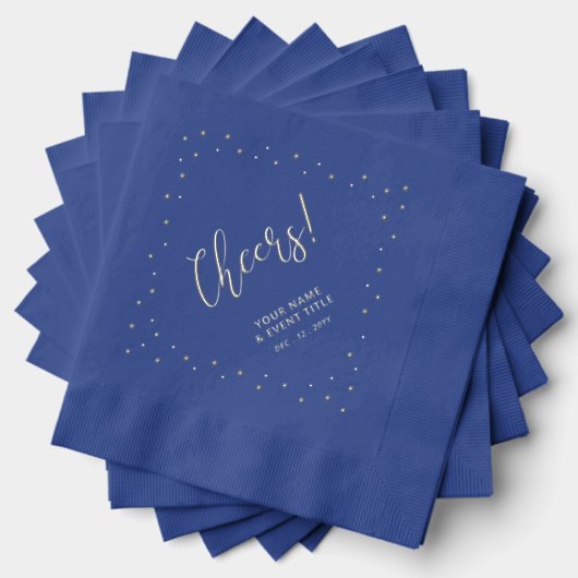 Silver & Blue | Cheers Confetti Personalisiert Par Servietten Mit Folie (Insitu (Gestapelt))