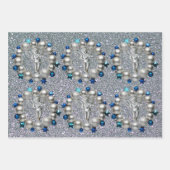 Silver Blue Christmas Wreath Cherub Geschenkpapier Set (Vorderseite)