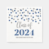 Silver Blue Confetti Class of 2024 Napkins Serviette (Vorderseite)
